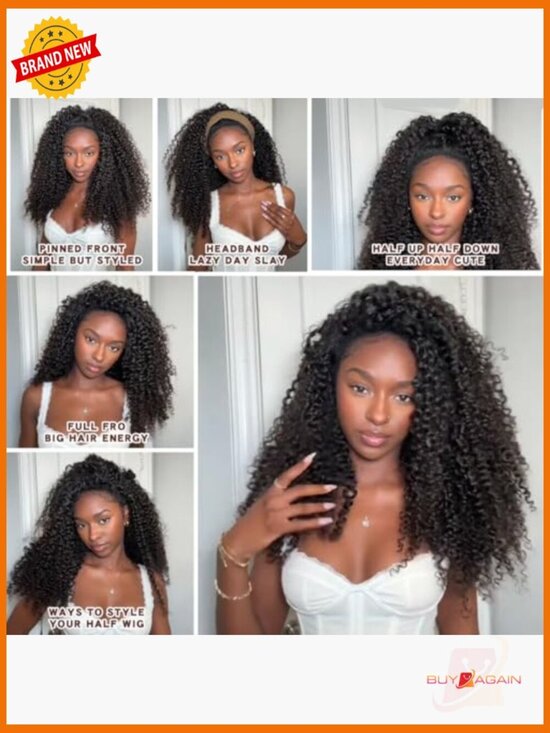 100% Human Hair Water Wave Glueless Half Wig 3 in 1 Drawstring Seamless Clip Ins main image 6